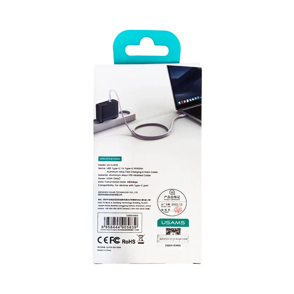 Usams Type C to C 100W Fast Charging And Data Cable - Image 3