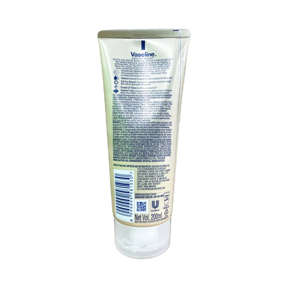 Vaseline Healthy Bright Gluta-Hya Serum Burst Uv Lotion Flawless Bright 200ml - Image 2