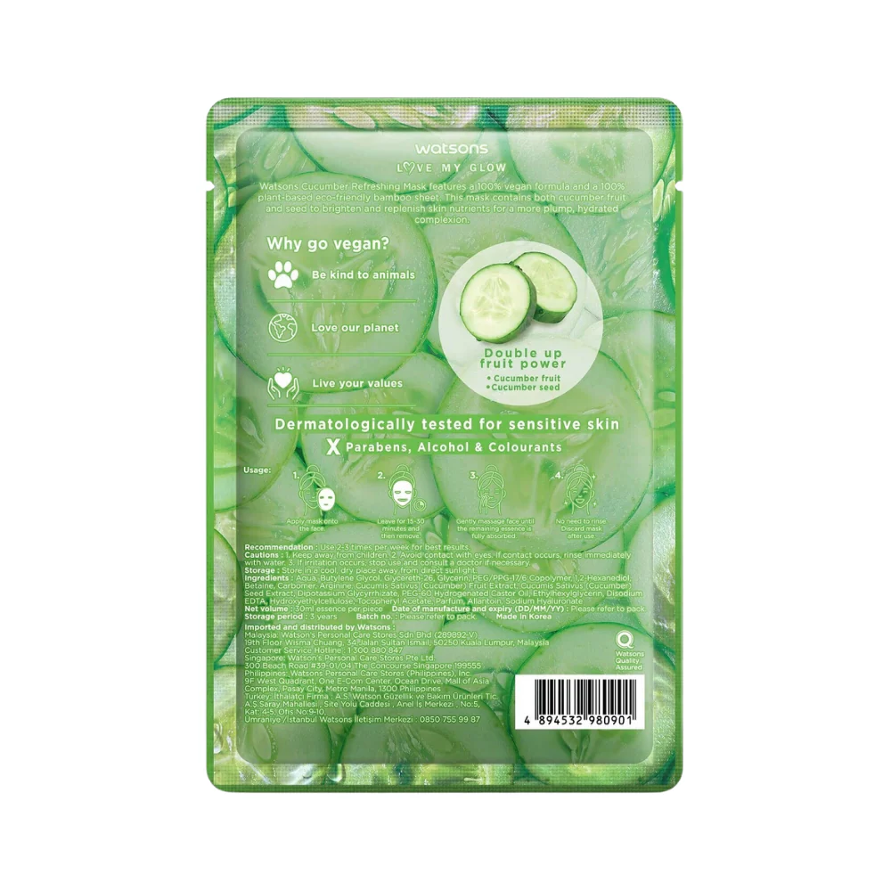Watsons Refreshing And Moisturizing With Cucumber Extract Mask 1's - Image 3