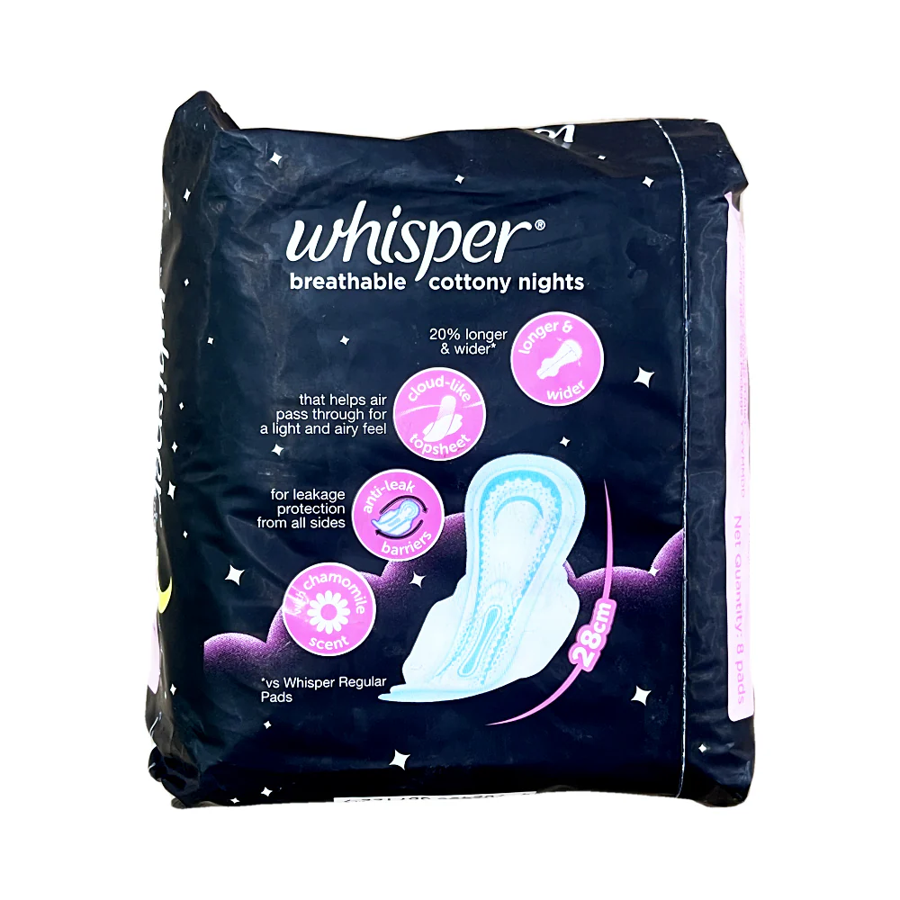 Whisper Cottony Soft Overnight Wings 8 Pads - Image 2