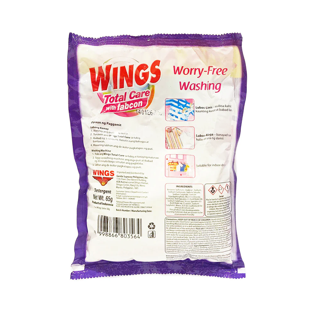 Wings Detergent Powder Total Care With Fabric Conditioner Lavender Dream 65g - Image 2