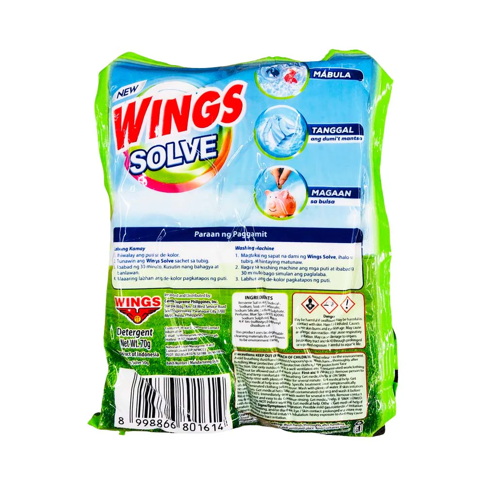 Wings Solve Detergent Powder Calamansi Clean 70g - Image 2