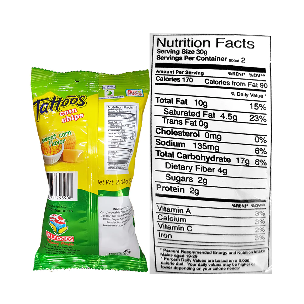 W.L. Tattoos Corn Chips Sweet Corn 58g - Image 2