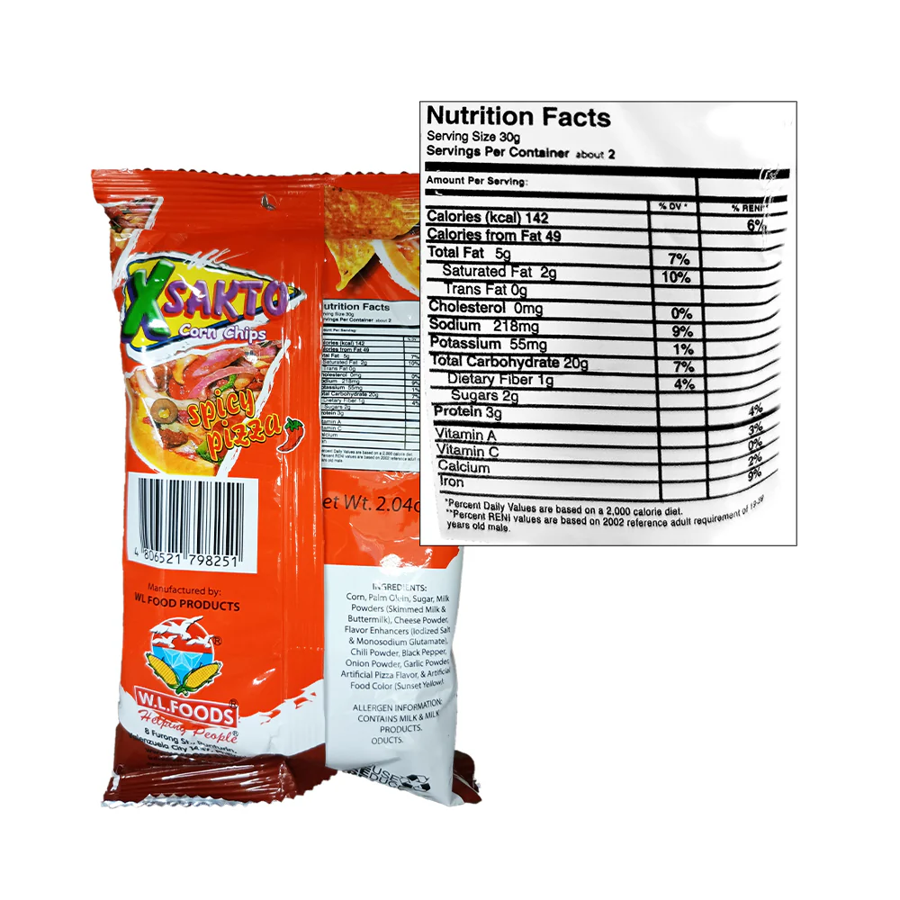 W.L. Xsakto Corn Chips Spicy Pizza 58g - Image 2