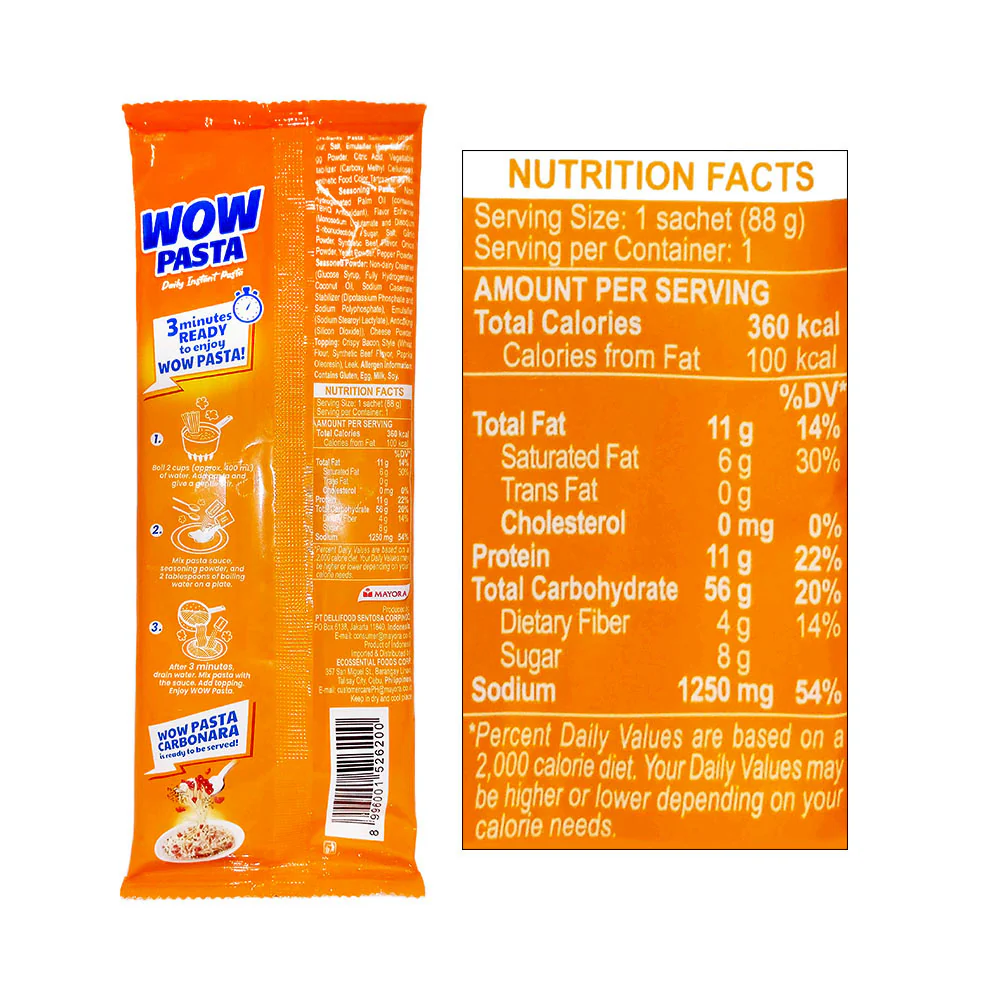 Wow Pasta Instant Pasta With Carbonara Sauce 88g - Image 3