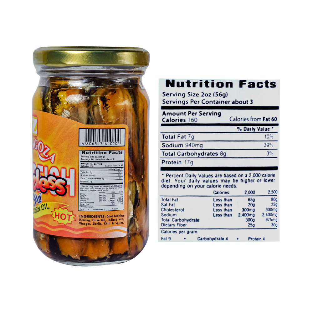 Zaragoza Dried Fish Tuyo Boneless In Corn Oil Hot 220g - Image 2