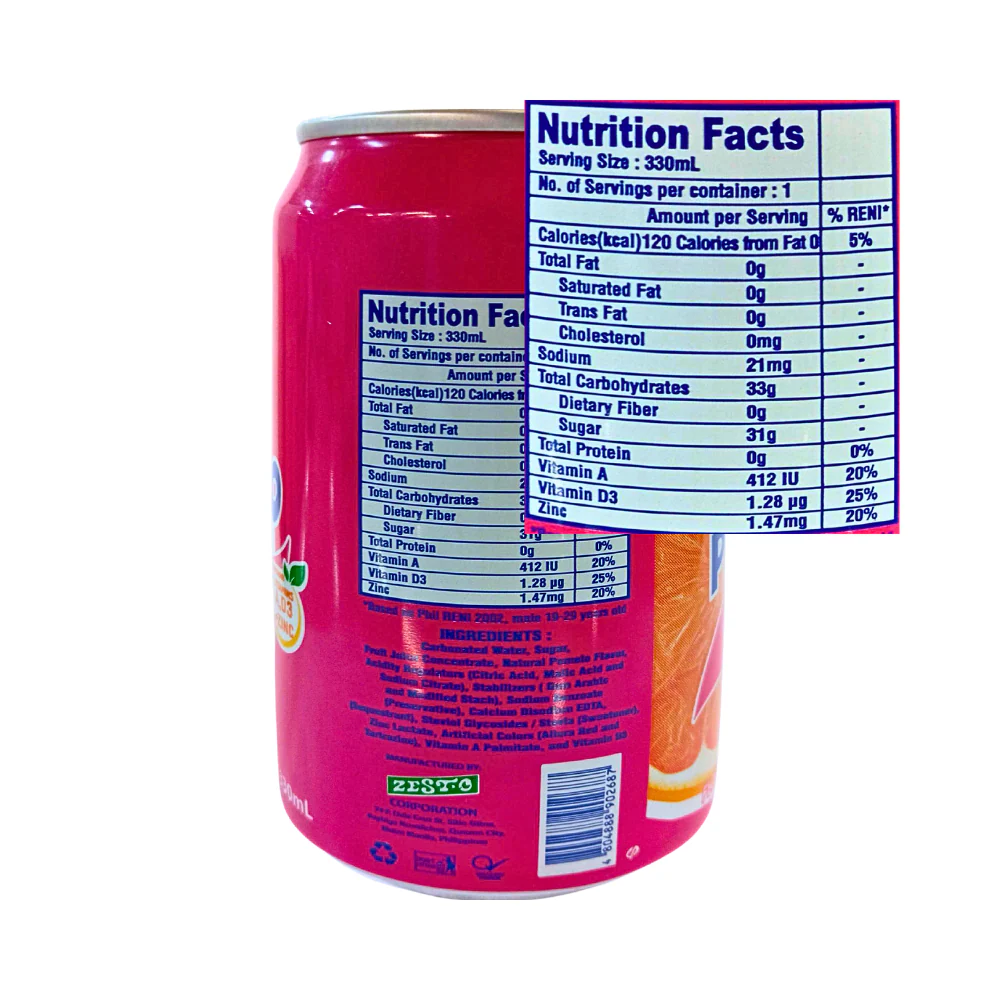 Zest-O Fruit Soda Pomelo Can 330ml - Image 3